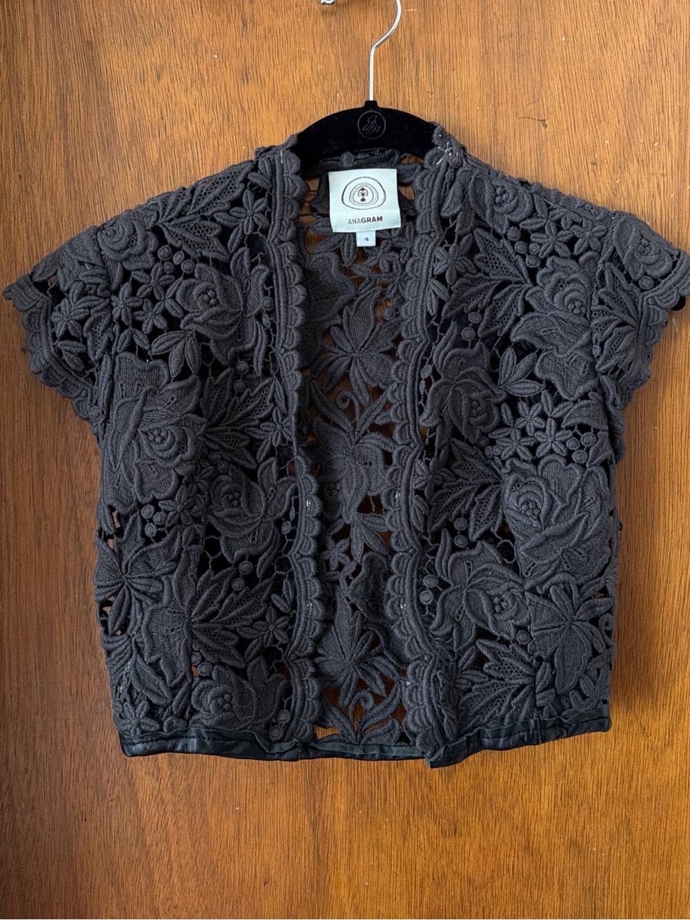 Anagram Black Floral Crochet Open Cardigan size 2